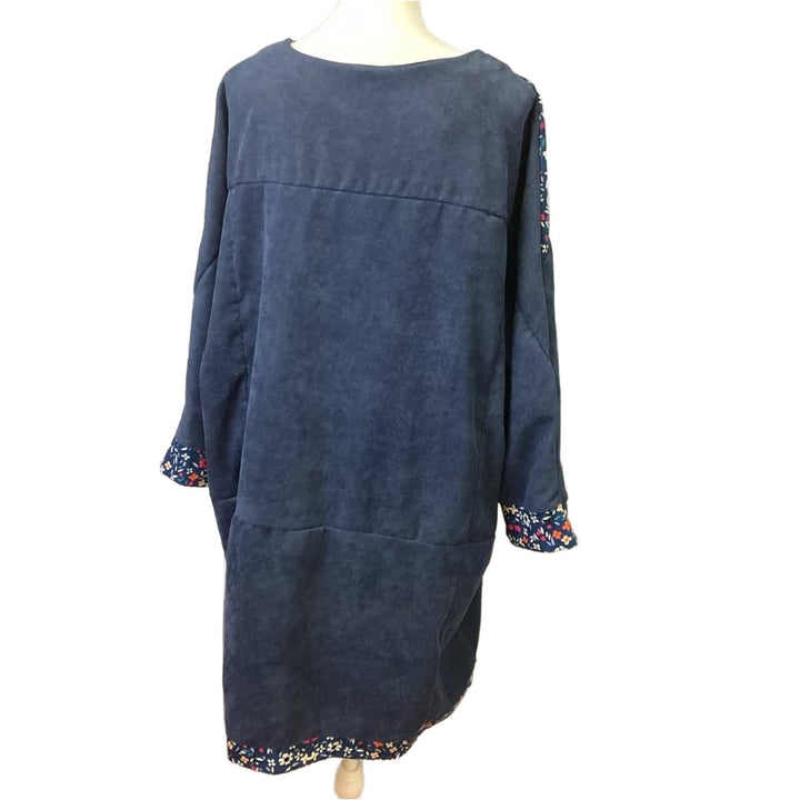 Cute Womens Plus Size 3X Long Sleeve Lightweight Corduroy Floral Midi Dress