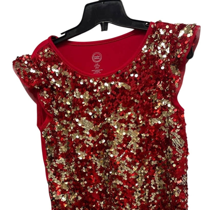 Wonder Nation Girls Large Christmas Holiday Sequin Sleeveless Midi Sheath Dress