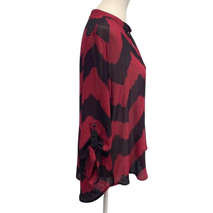 Absolutely Famous Womens Large Sheer Chevron Stripe Pullover Long Sleeve Blouse