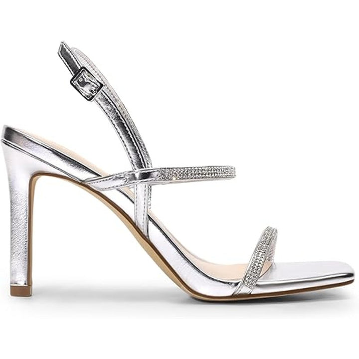 Dream Pairs Womens Size 9.5 Silver Rhinestone Open Toe Ankle Strap 4.25" Heels