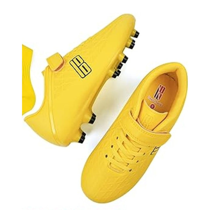 New Brooman Little Kids Size 2 Yellow Lace Up Hook Loop Soccer Cleas Spike Shoes