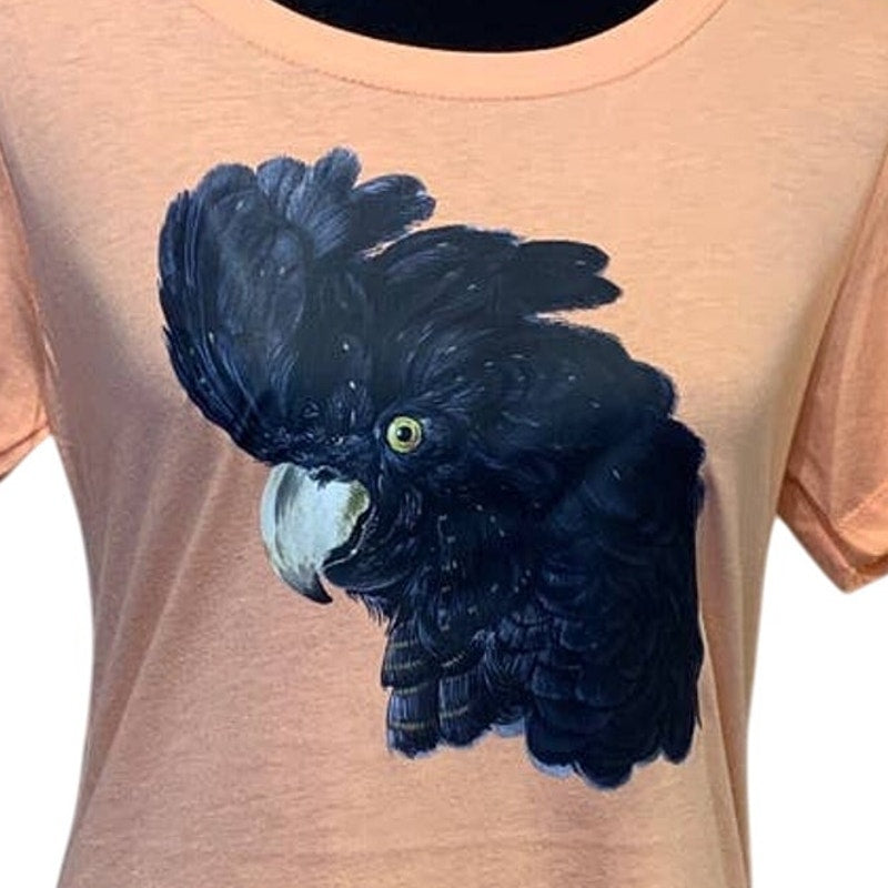 New Hand Printed Womens Medium Black Cockatoo Parrot Ukraine Fundraiser Bird Tee
