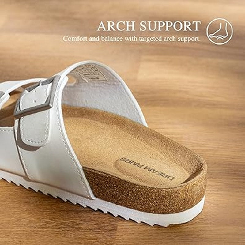 Dream Pairs Womens Size 7.5 White Double Buckle Slide On Open Toe Cork Sandals
