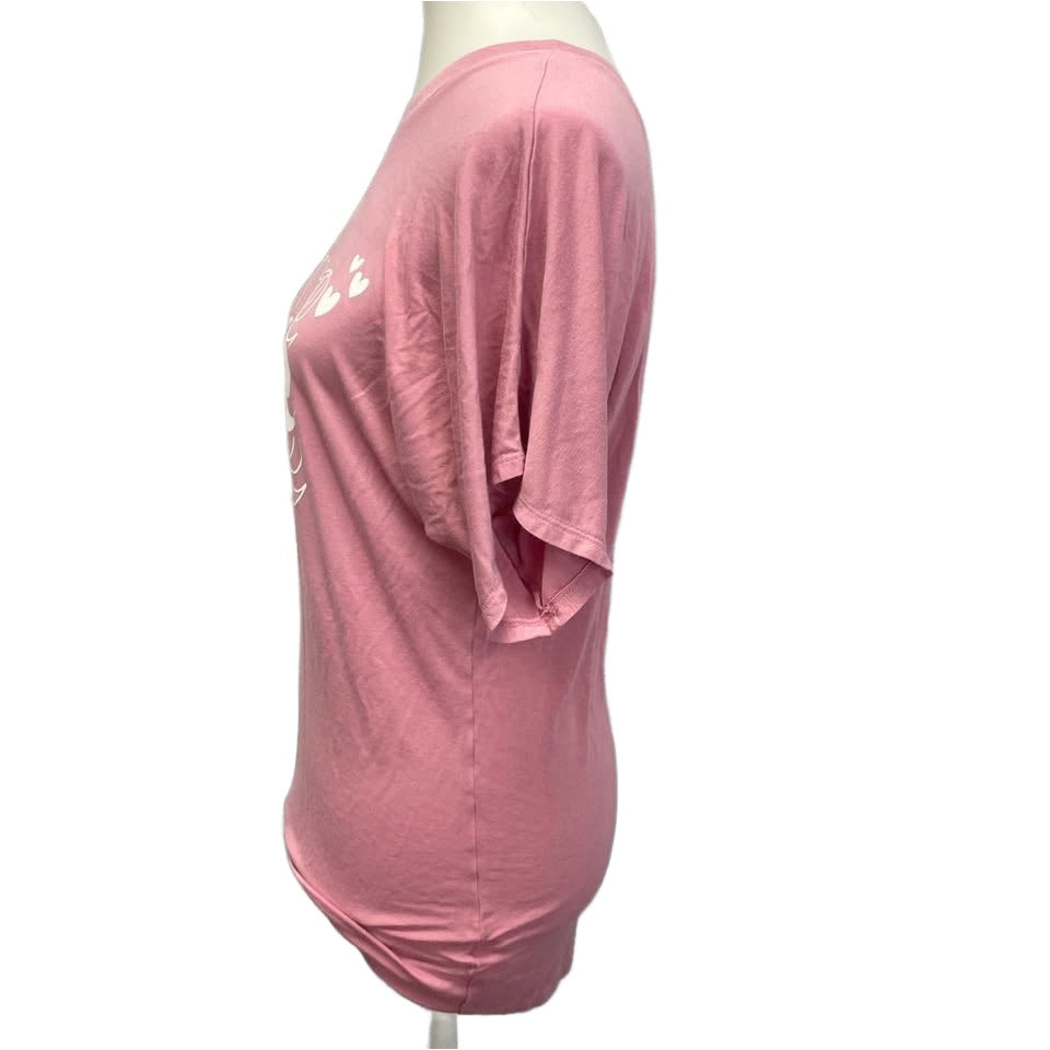 Hand Printed Upcycled Womens Large Valentine Love Love Love Long TShirt Blouse