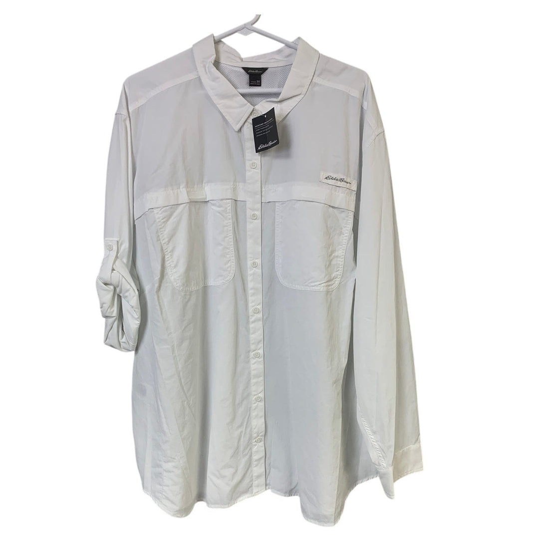 New Eddie Bauer Womens 3X White Long Sleeve Adventurer Pro Field Button Up Shirt