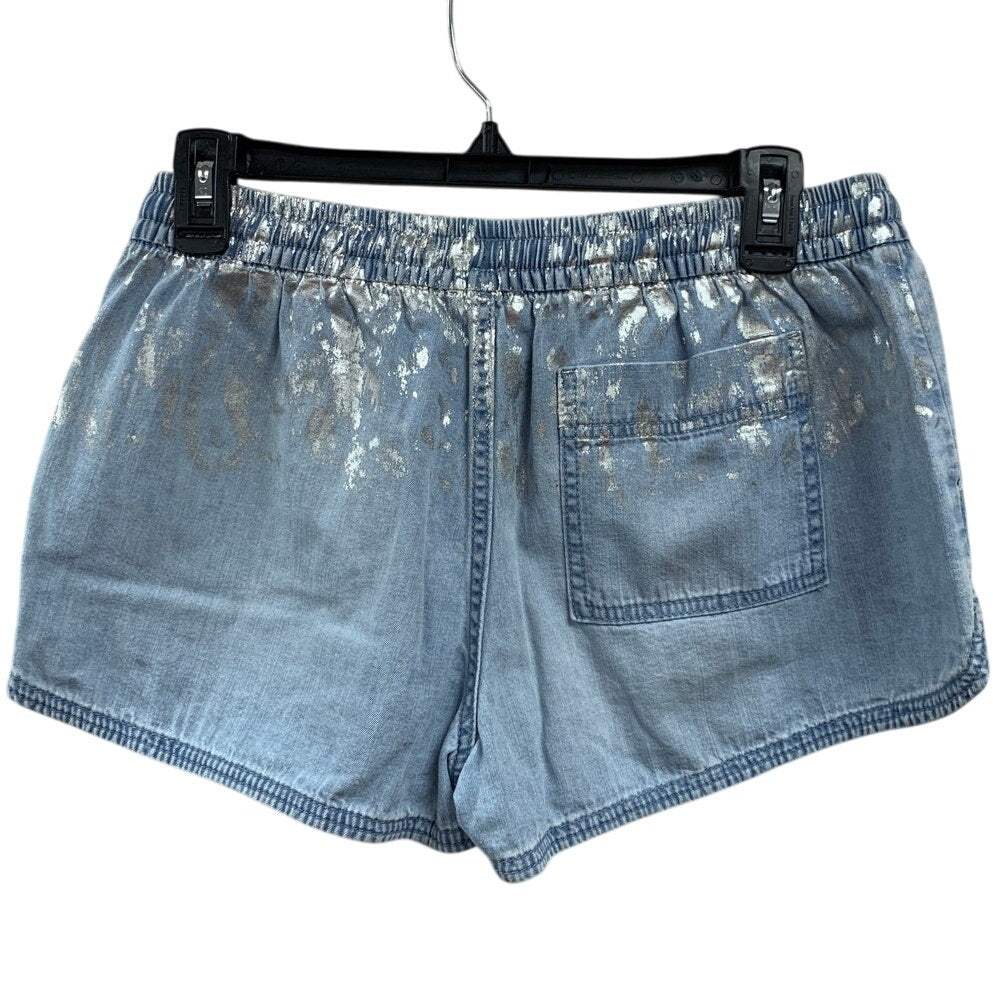2 New Aerie Womens Small Elastic Drawstring Waist Silver Paint Splatter Shorts