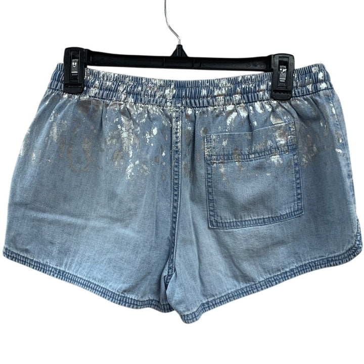 2 New Aerie Womens Small Elastic Drawstring Waist Silver Paint Splatter Shorts