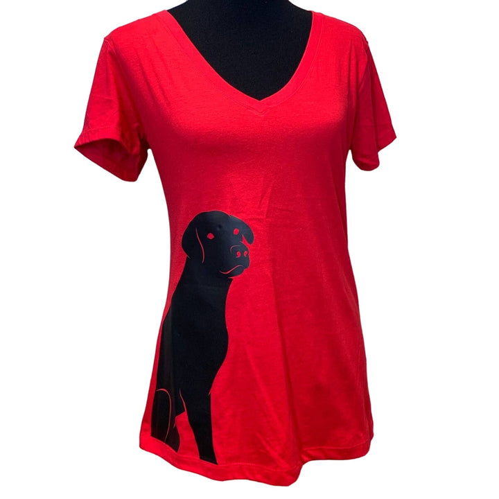 New Hand Printed Small Black Lab Labrador Puppy Dog VNeck Cotton Blend Tee Shirt