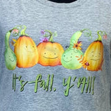 Hand Printed Upcycled Medium It's Fall Y'All Pumpkin Gourd Long Sleeve Tee