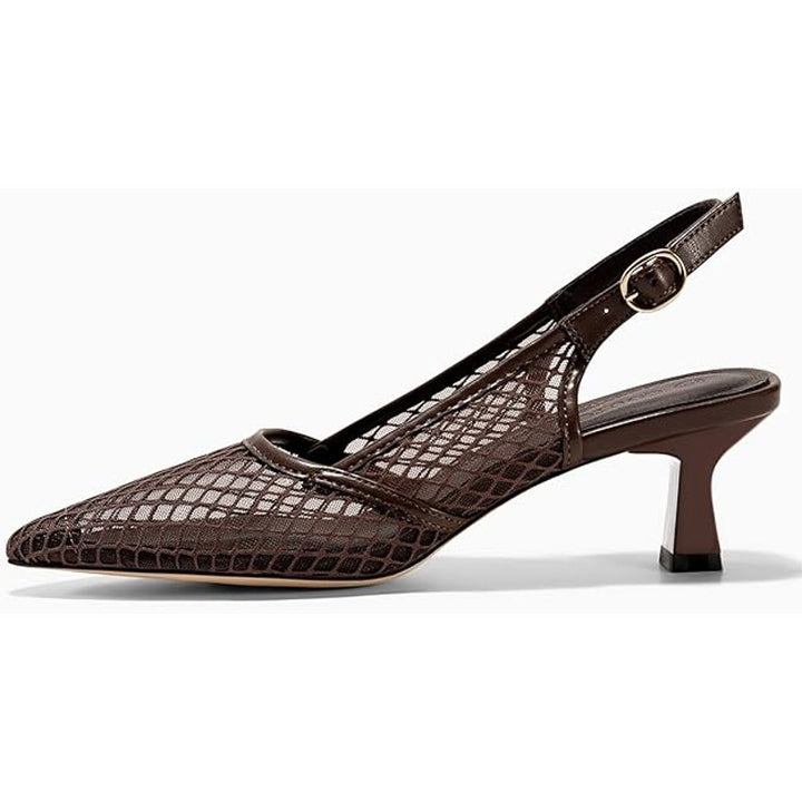 Coutgo Womens 9.5 Dark Brown Mesh Pointy Closed Toe Slingback 2.5" Heel Shoes
