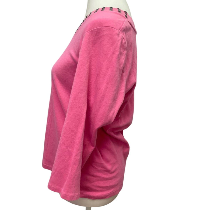 Style &amp; Co XL 100% Cotton RIvet Studded Scoop Neck Long Sleeve Stretchy Blouse