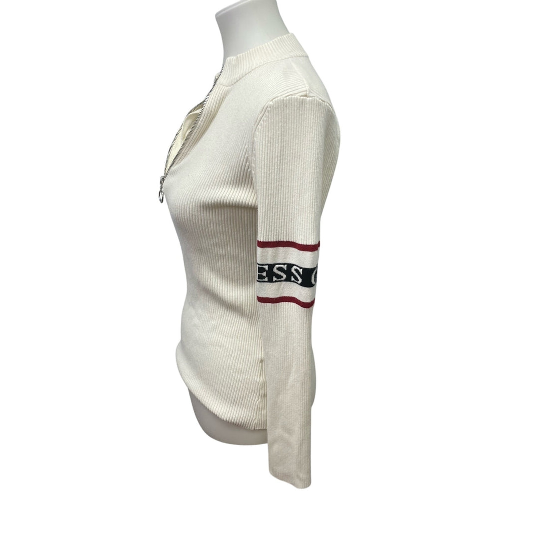 Guess Womens Medium Long Sleeve Half Zip Stripe Cotton Blend Pullover Sweater