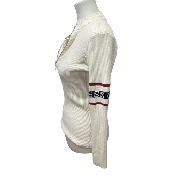 Guess Womens Medium Long Sleeve Half Zip Stripe Cotton Blend Pullover Sweater
