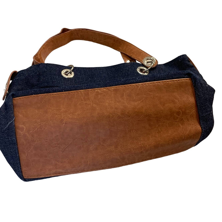 Unbranded Lightweight Denim Blue Leather Accent Red Gingham Interior Purse