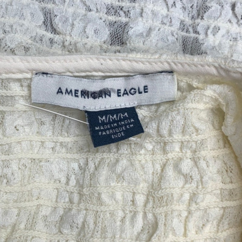 New American Eagle Womens Medium Cream Long Sleeve Lacy Sheer Smocked Top