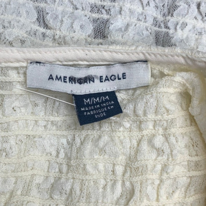 New American Eagle Womens Medium Cream Long Sleeve Lacy Sheer Smocked Top