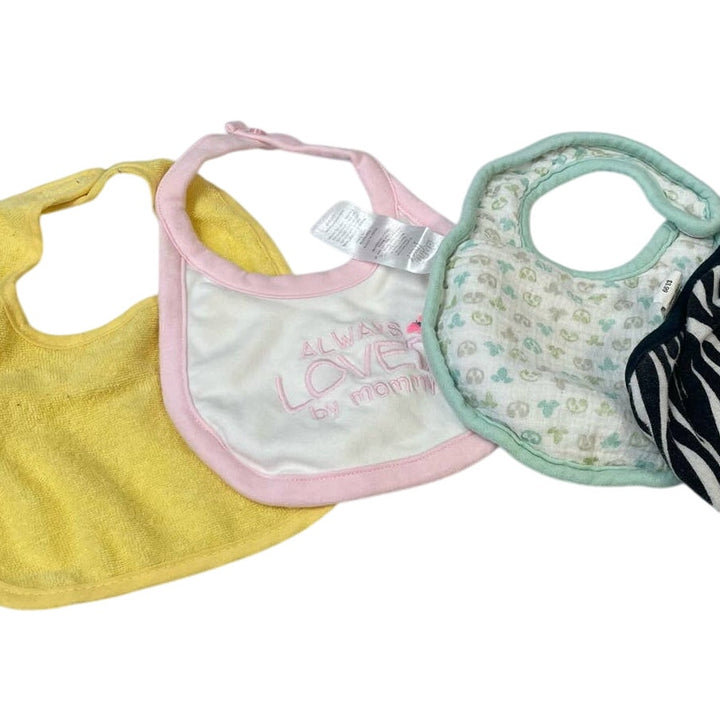 Lot of 6 Hook &amp; Loop Closure Cotton Blend Terry Cloth Feeding Baby Bibs