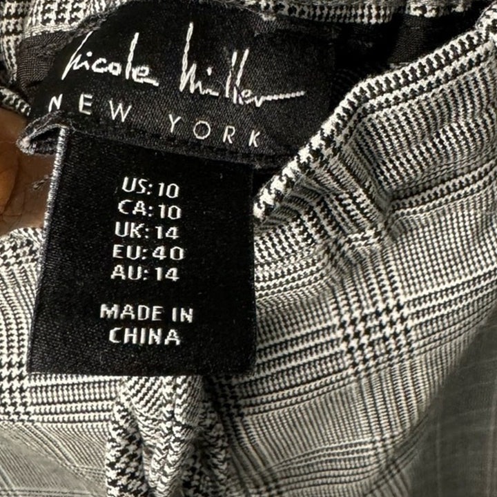 Nicole Miller New York Womens Size 10 Elastic Waist Flat Front Plaid Pants