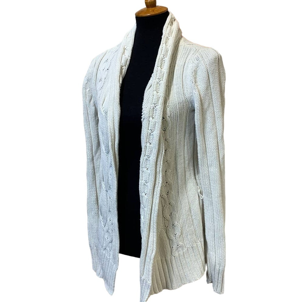 Axcess Liz Claiborne Medium Cotton Blend Cabled Long Open Cardigan Sweater