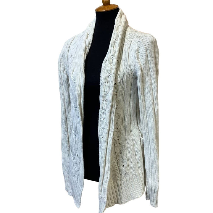 Axcess Liz Claiborne Medium Cotton Blend Cabled Long Open Cardigan Sweater