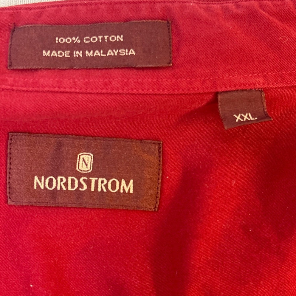 Nordstrom Mens XXL Long Sleeve 100% Cotton Solid Red Button Down Shirt