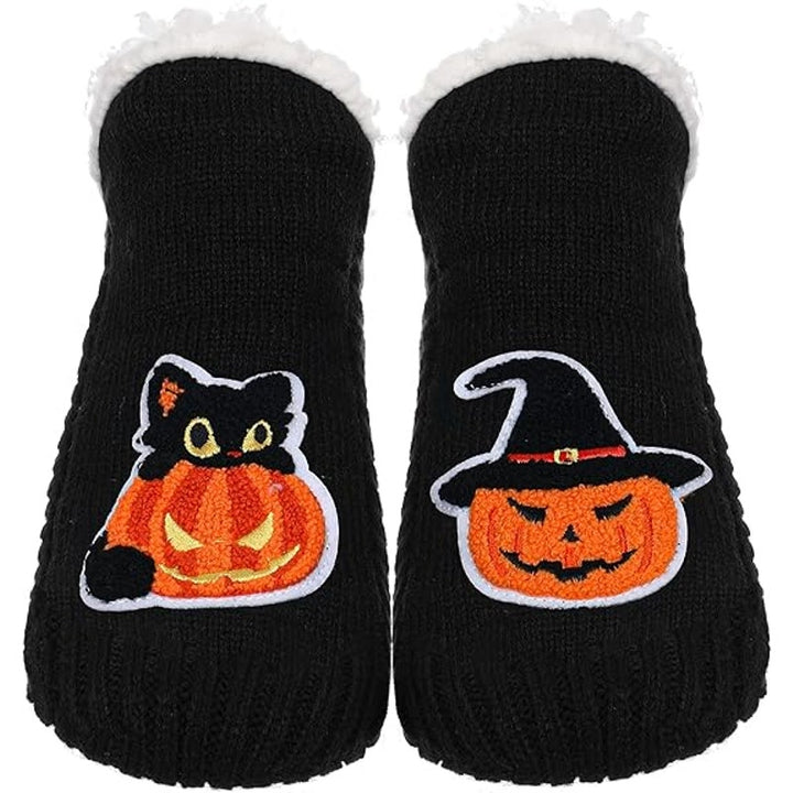 New Womens Medium Halloween Cat Fuzzy Grip Non Slip Fleece-lined Slipper Socks
