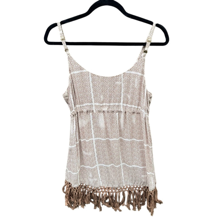 Cabi Womens Small Thin Strap Drawstring Waist Patterned Fringe Tank Top