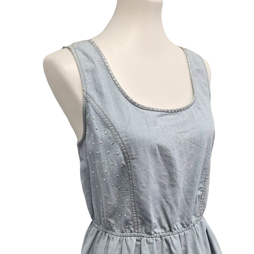 Sweet Rain Womens Large PolyCotton Lightwt Denim Sleeveless Knee Length Dress