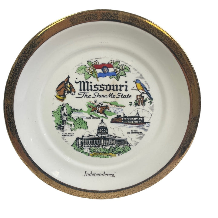 Vintage Crown-O-Gold Independence Missouri Gold Rim Ceramic Collector Plate