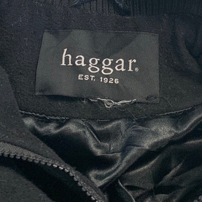 Haggar Mens Large Black Zip Button Collared Fully Lined Wool Blend Winter Coat