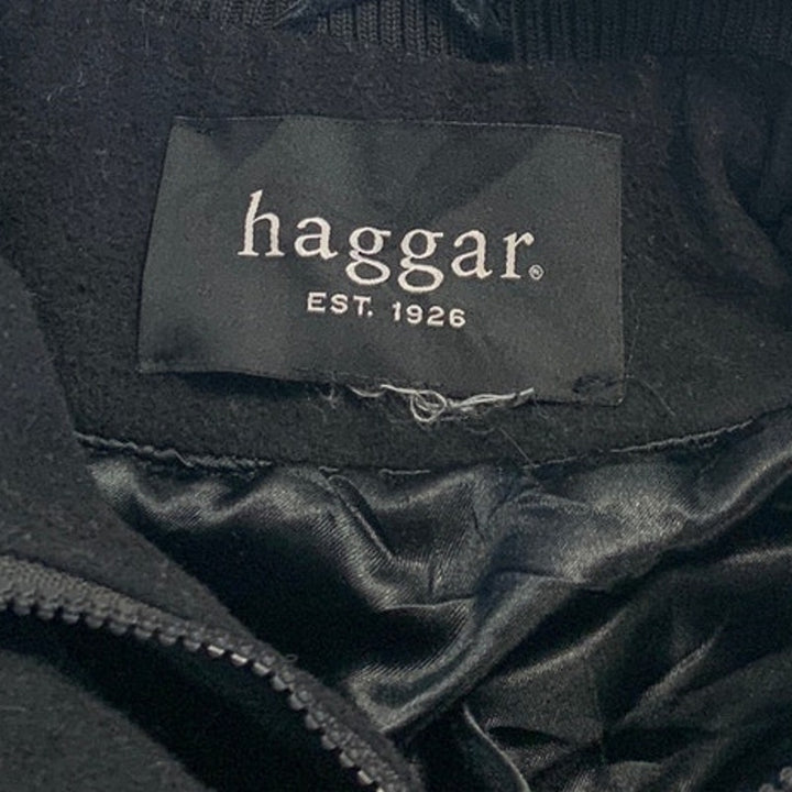 Haggar Mens Large Black Zip Button Collared Fully Lined Wool Blend Winter Coat