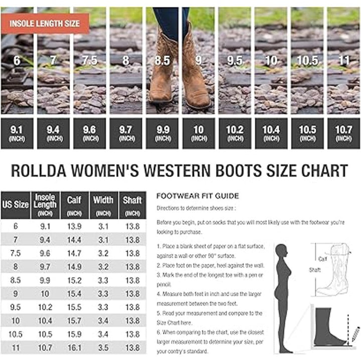 Rollda Womens Size 7 Black Faux Leather 2" Block Heel Western Cowboy Boots Shoes