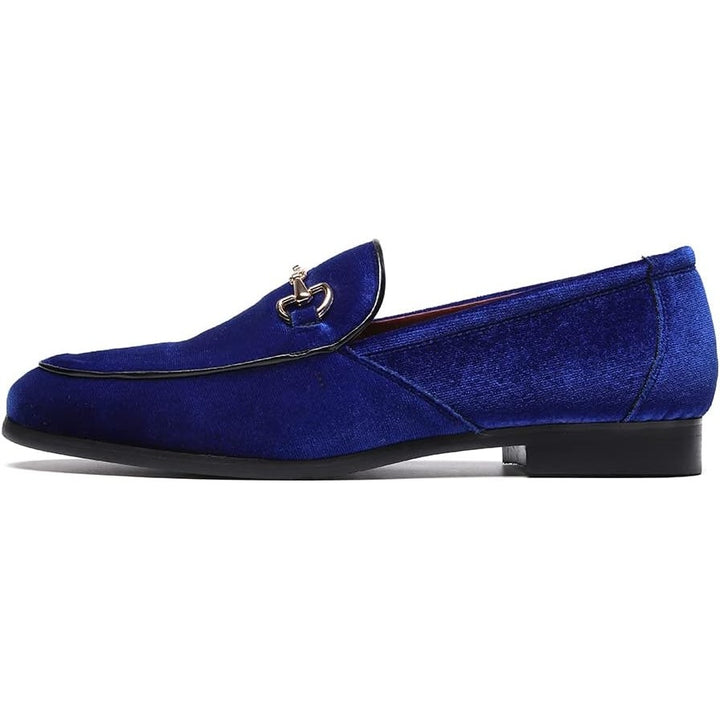LCQL Mens Size 13 Blue Velvet Gold Buckle Slip On Low Heel Regal Loafer Shoes