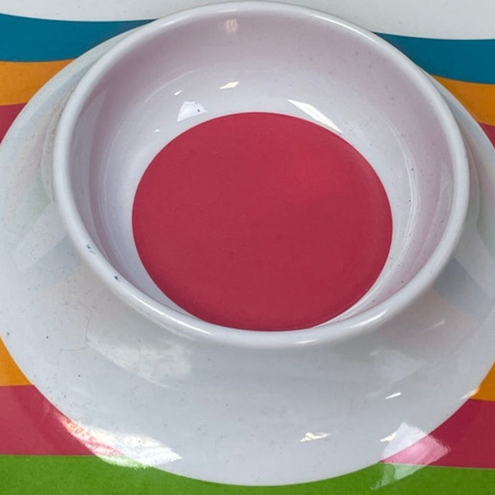 Fun Striped 15" Round Plastic Party Chip and Dip Tray w Attached Bowl