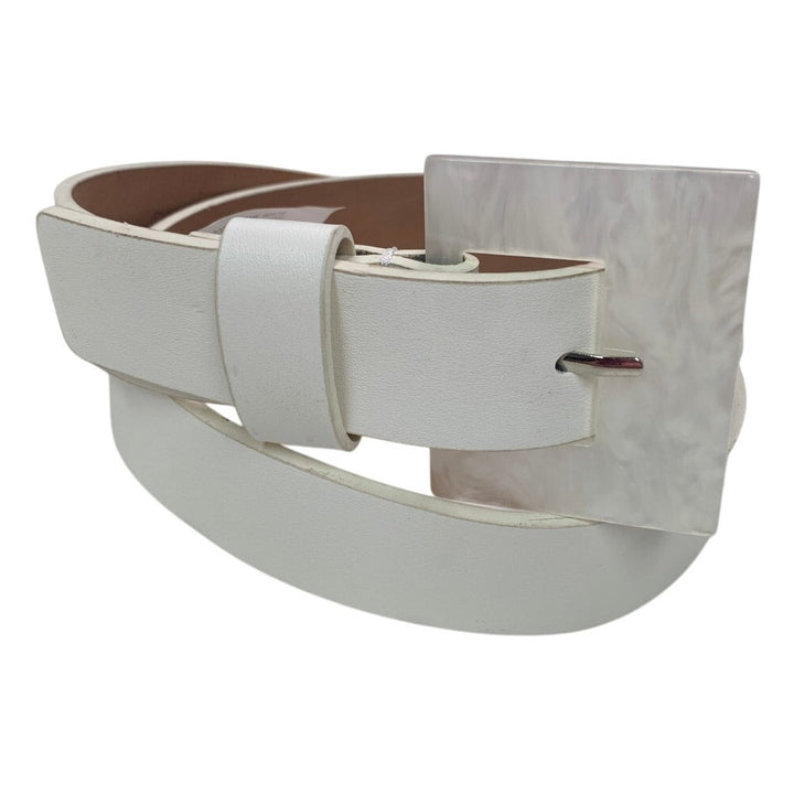 NWT A New Day Womens Small White Bonded Leather Square Buckle Fashion Belt