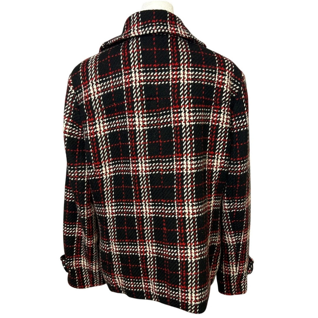 Charter Club Womens Size 14 Plaid Wool Blend Long Sleeve Collared Button Up Coat