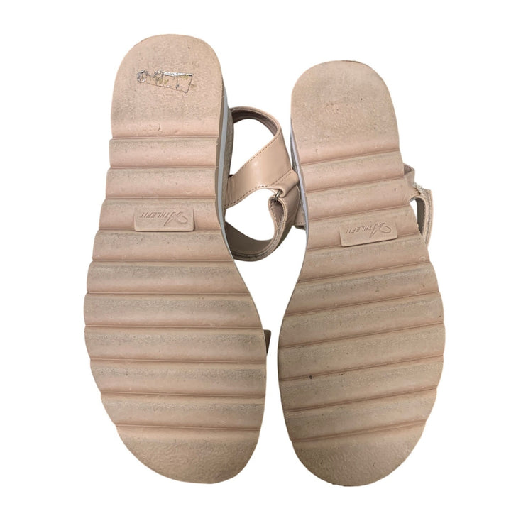 Athlefit Womens Size 6.5 Tan Hook Loop 2.5" Platform Open Toe Espadrille Sandals