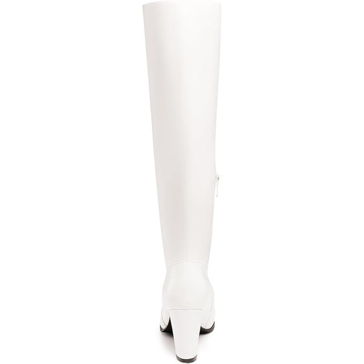New Dream Pairs Women Size 8.5 White Faux Leather 3" Heel Knee High Boots w Flaw
