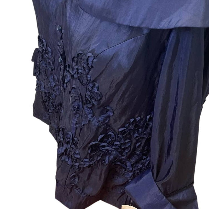 New Onyx Nite Wendye Chaitin 2X Navy Blue Floral Embellished Formal Buttoned Top