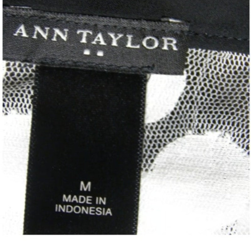 Ann Taylor Womens Medium Cream Sheer Polka Dot Fully Lined Overlay Top Blouse
