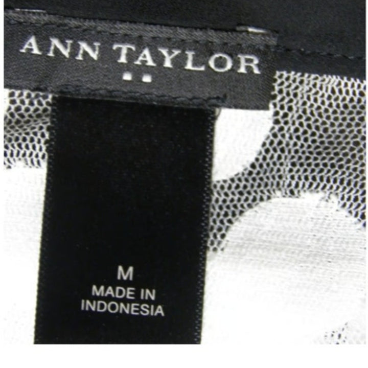 Ann Taylor Womens Medium Cream Sheer Polka Dot Fully Lined Overlay Top Blouse
