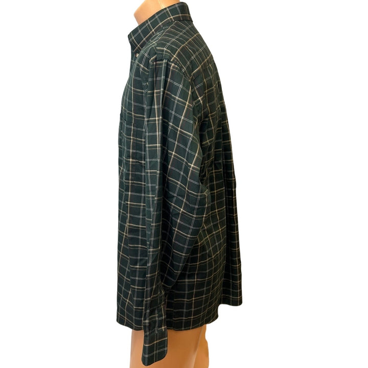 Hand Printed Upcycled Mens Large Cardinal Red Bird Plaid Button Down Shirt