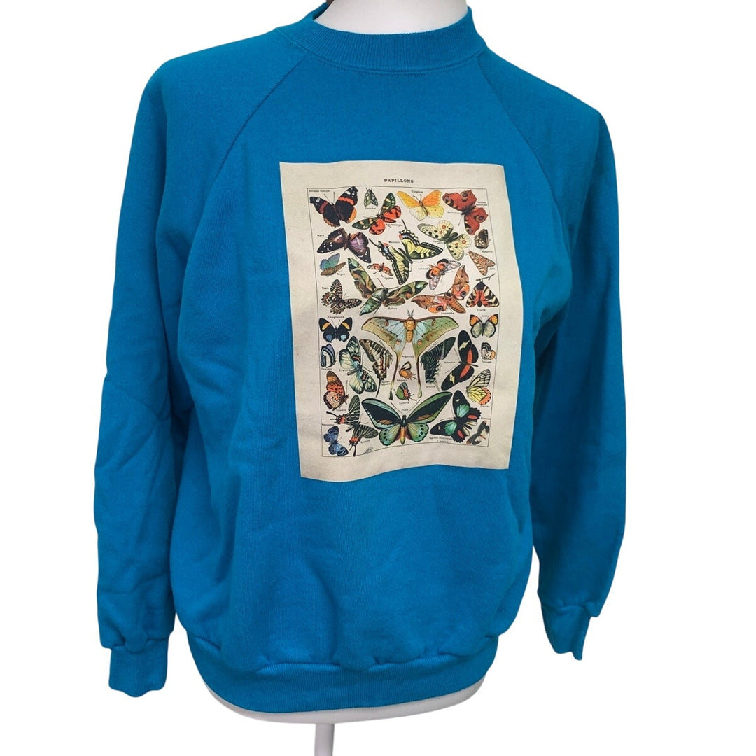 Hand Printed Upcycled Womens Medium Vintage Book Page Butterfly Sweatshirt