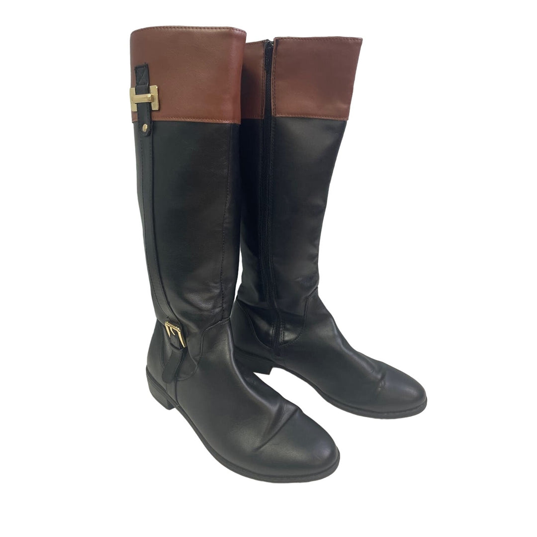 Karen Scott Womens US Size 9.5 Deliee Faux Leather Low Heel Tall Riding Boots