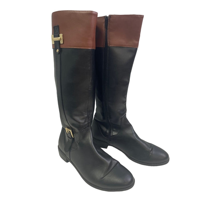 Karen Scott Womens US Size 9.5 Deliee Faux Leather Low Heel Tall Riding Boots