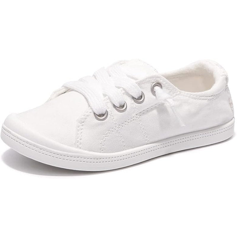 New Beneker Big Kids Size 1 White Slip On Canvas Low Top Laced Sneakers Shoes