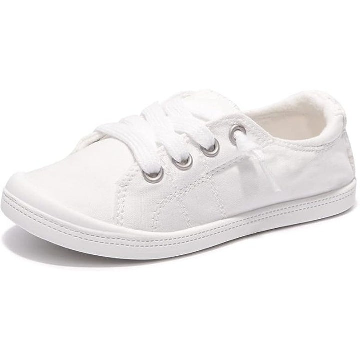 New Beneker Big Kids Size 1 White Slip On Canvas Low Top Laced Sneakers Shoes