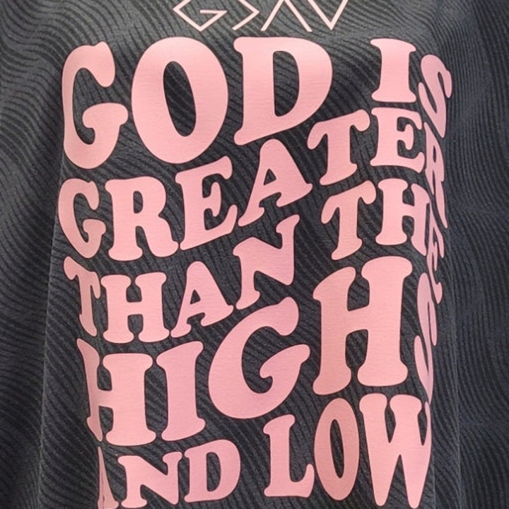 Hand Printed Upcycled Womens Small God Is Greater Than The Highs and Lows Tee