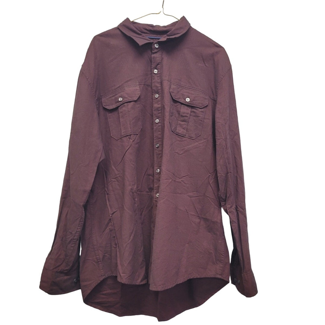 Apt 9 Mens XL Maroon 100% Cotton Long Sleeve Button Up Shirt w Front Pockets