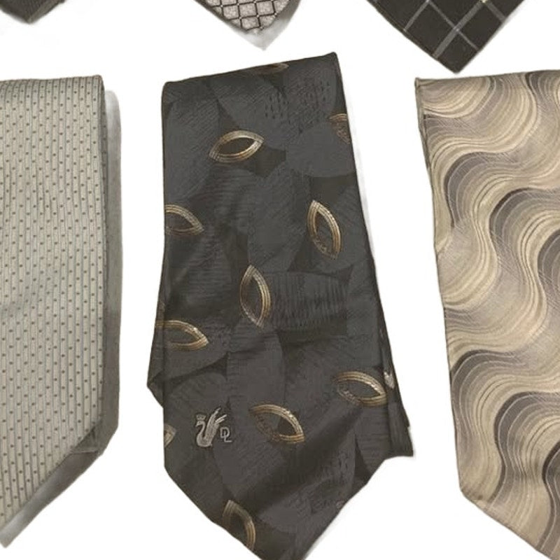Lot of 6 Gray White Silver Plaid Waves Geometric Vintage &amp; Newer Mens Neck Ties